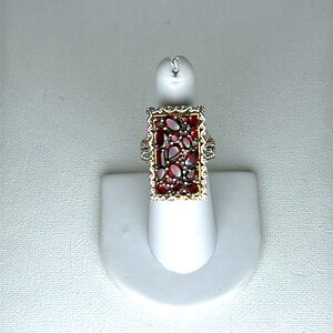 Gems en Vogue Genuine Red Garnet Gemstone Sterling 18K Gold Accent Designer Ring